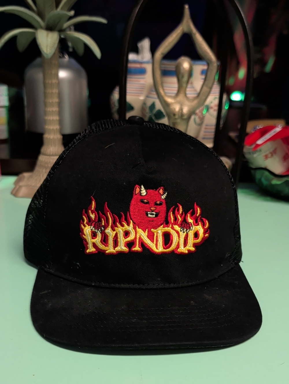 Ripndip Black Hat with Red Devil and Yellow Flames